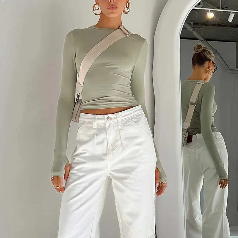Obsidian Phoenix Luxe Women's Long Sleeve Crop Top – Thumb Hole Design for Sporty Elegance