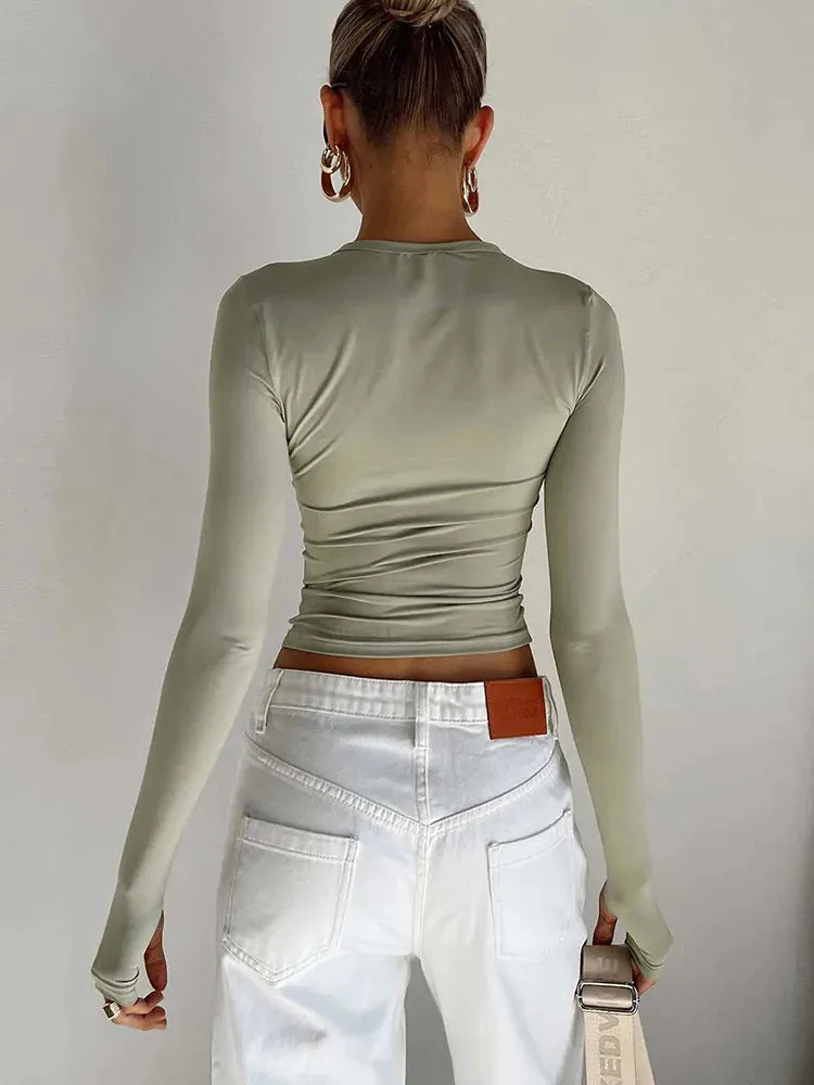 Obsidian Phoenix Luxe Women's Long Sleeve Crop Top – Thumb Hole Design for Sporty Elegance