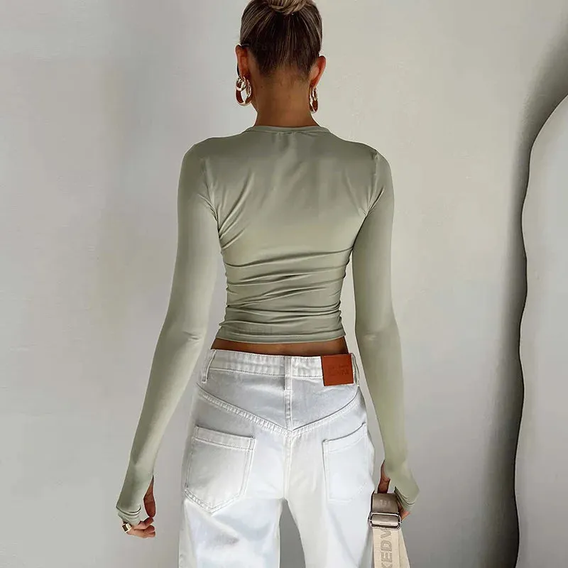 Obsidian Phoenix Luxe Women's Long Sleeve Crop Top – Thumb Hole Design for Sporty Elegance