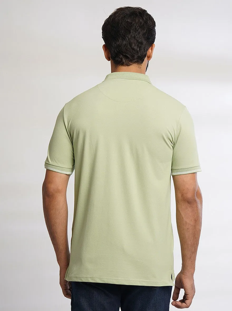 Olive Green Solid Slim Fit Polo T-Shirt | JadeBlue