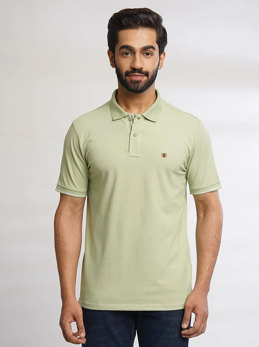 Olive Green Solid Slim Fit Polo T-Shirt | JadeBlue