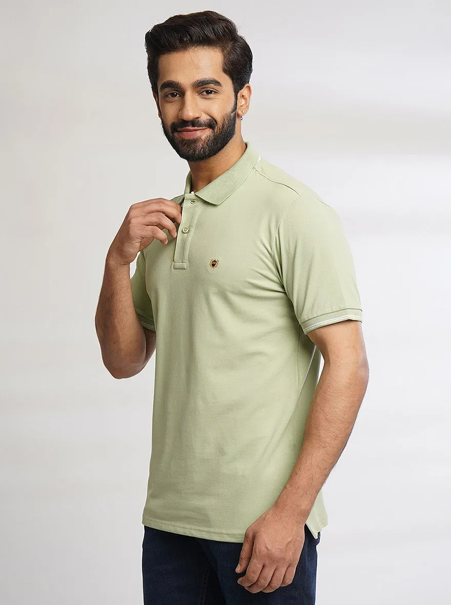 Olive Green Solid Slim Fit Polo T-Shirt | JadeBlue