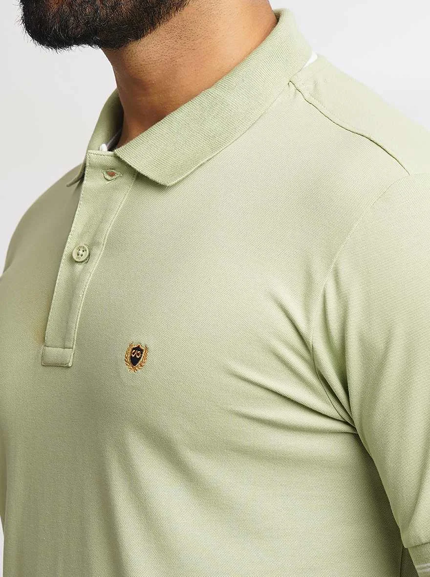 Olive Green Solid Slim Fit Polo T-Shirt | JadeBlue