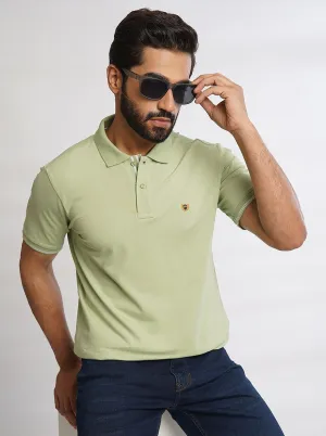 Olive Green Solid Slim Fit Polo T-Shirt | JadeBlue