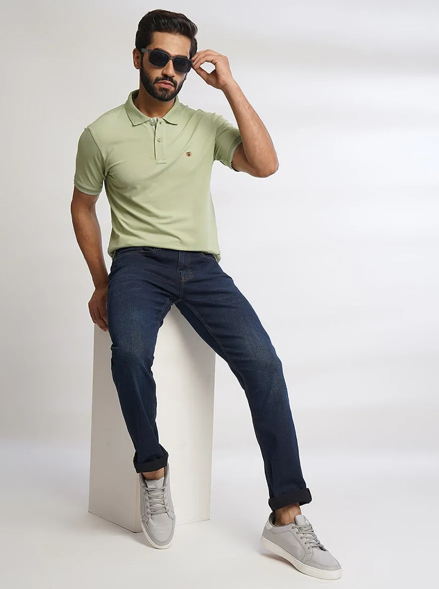Olive Green Solid Slim Fit Polo T-Shirt | JadeBlue
