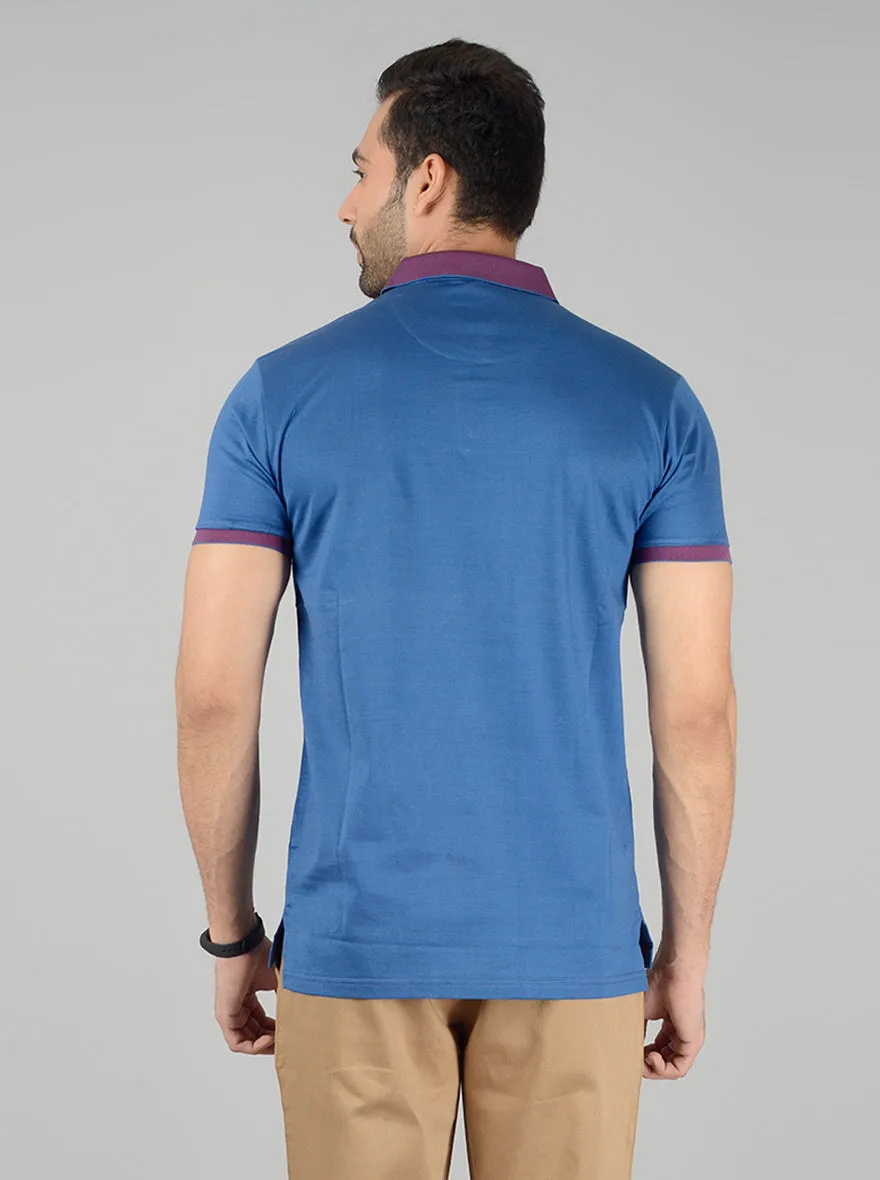 Olympic Blue Solid Slim Fit Polo T-Shirt | JadeBlue
