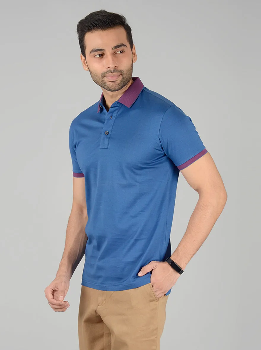 Olympic Blue Solid Slim Fit Polo T-Shirt | JadeBlue