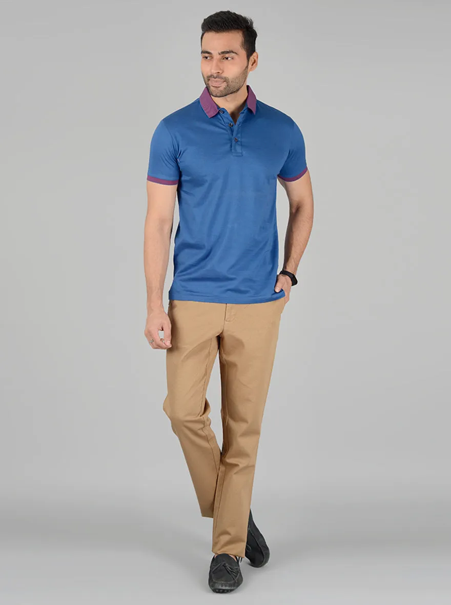 Olympic Blue Solid Slim Fit Polo T-Shirt | JadeBlue
