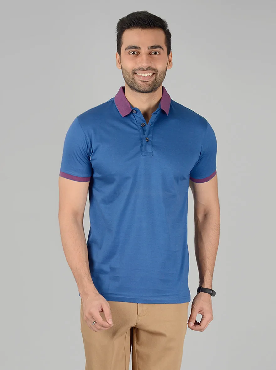 Olympic Blue Solid Slim Fit Polo T-Shirt | JadeBlue