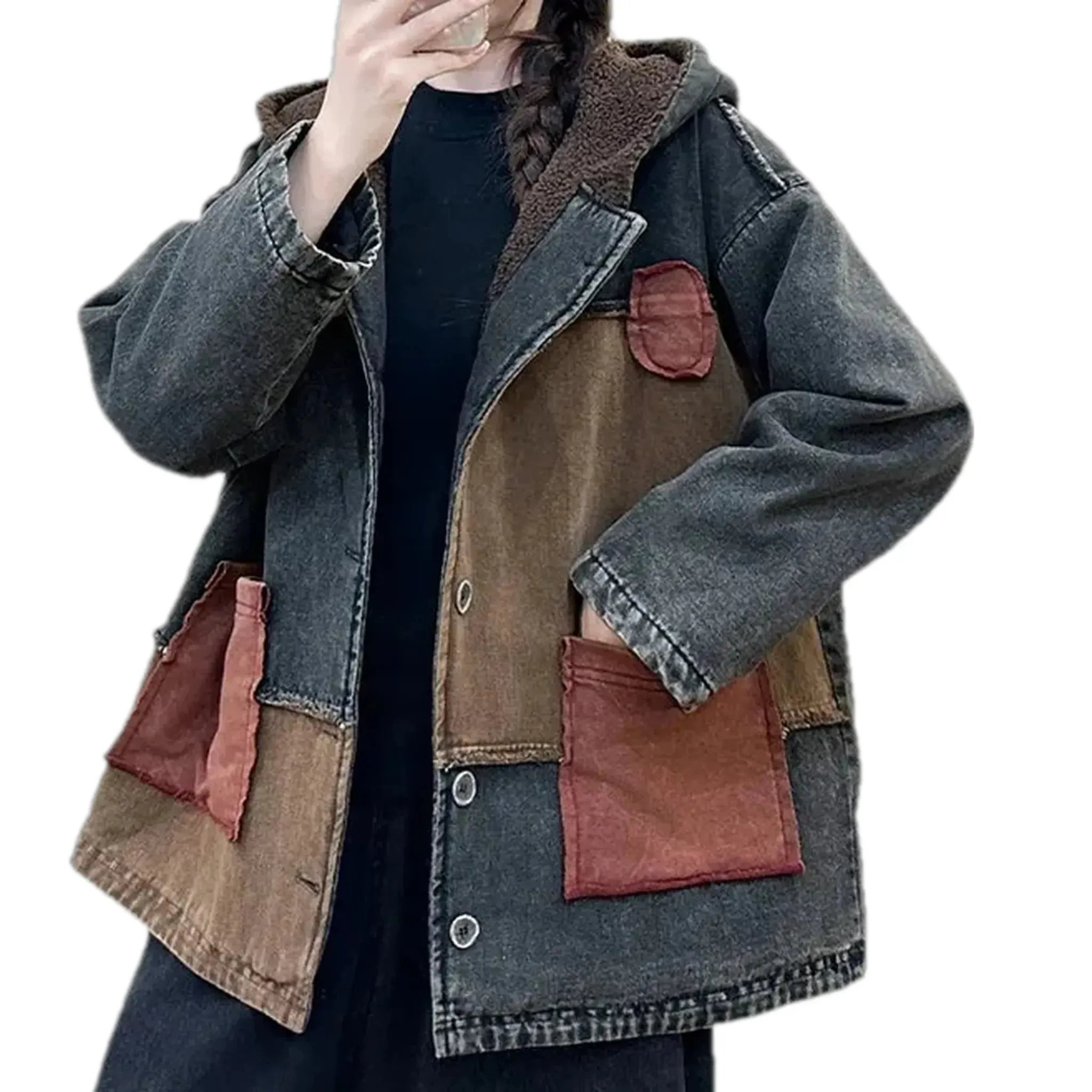 Oversized patchwork casual women's jean jacket