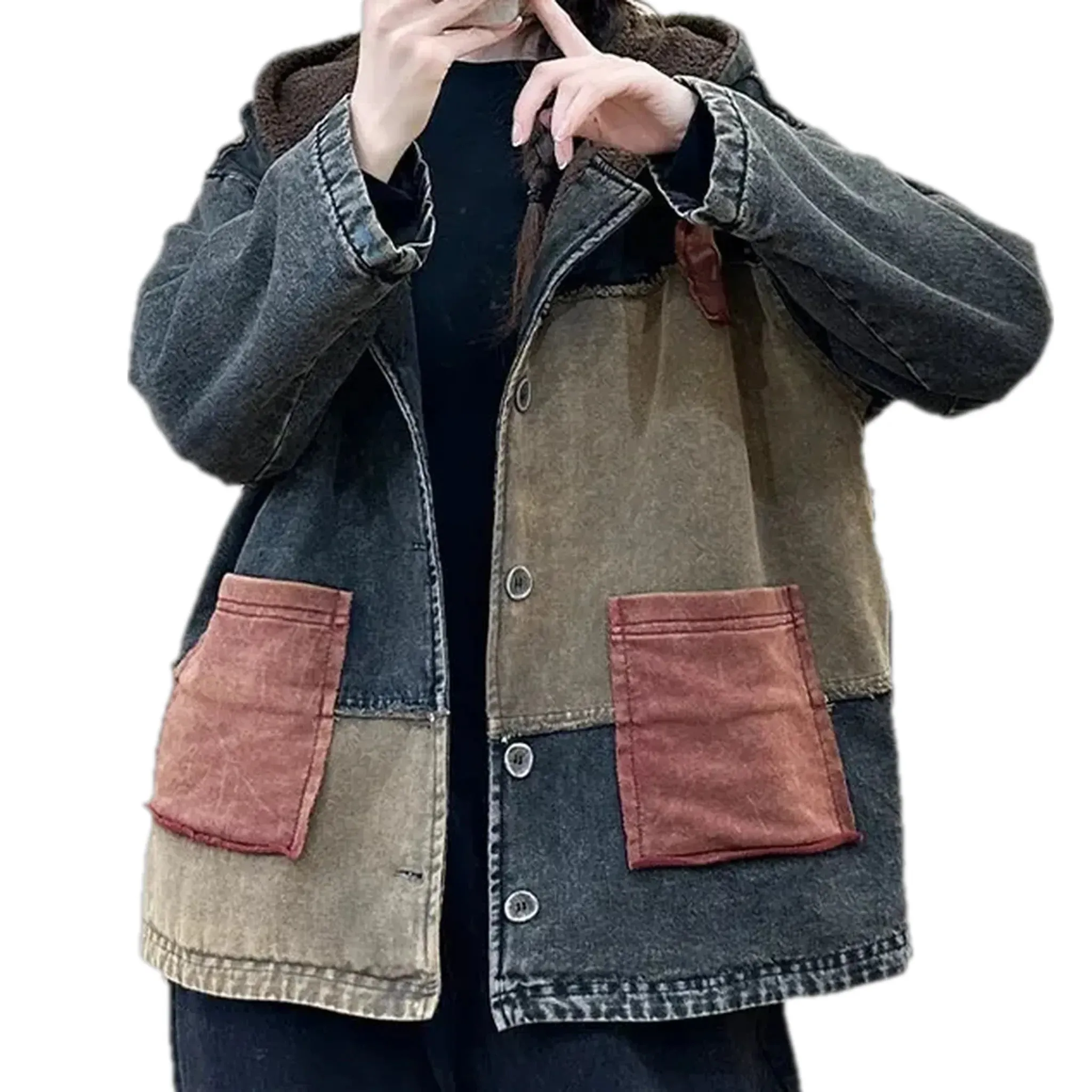 Oversized patchwork casual women's jean jacket
