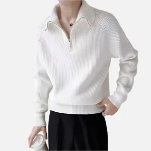 Paris White Half Zip Sweater