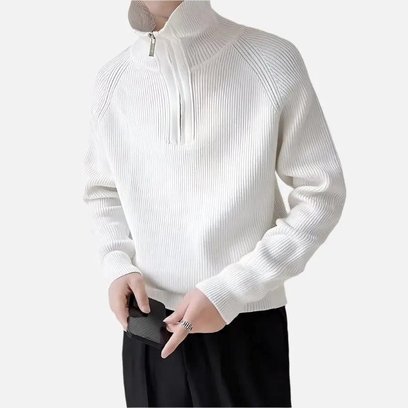 Paris White Half Zip Sweater
