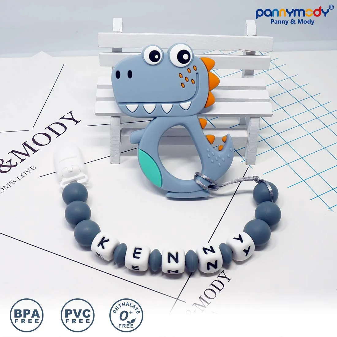 Personalized Teether Toy with Name - T-Rex
