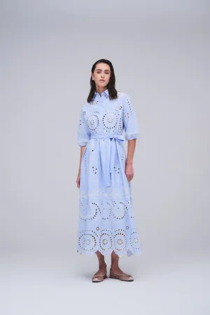 Piab Aligivi Light Blue Broderie Anglaise Shirt Dress