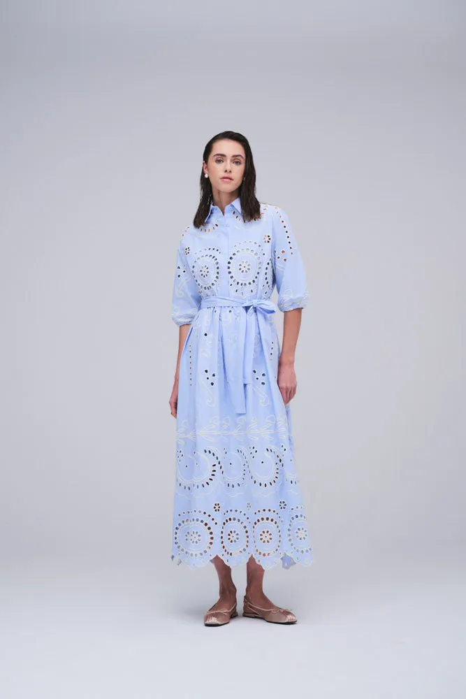 Piab Aligivi Light Blue Broderie Anglaise Shirt Dress