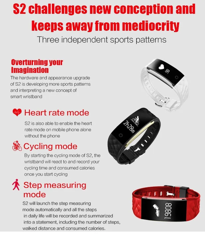 PINWEI S2 Smart Wristband With Heart Rate Monitor IP67 Waterproof Bluetooth For iOS Android