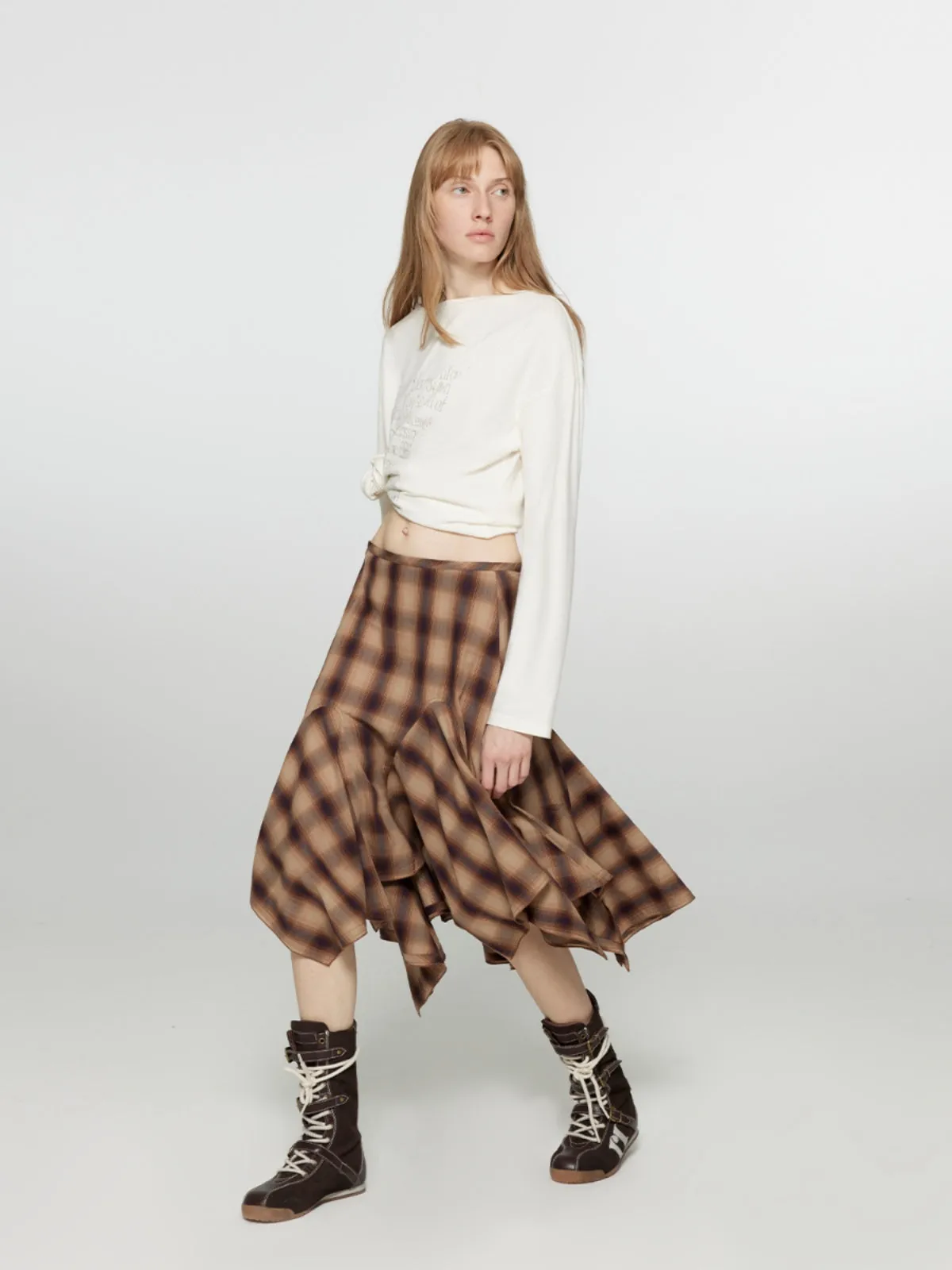Plaid A-line Midi Skirt