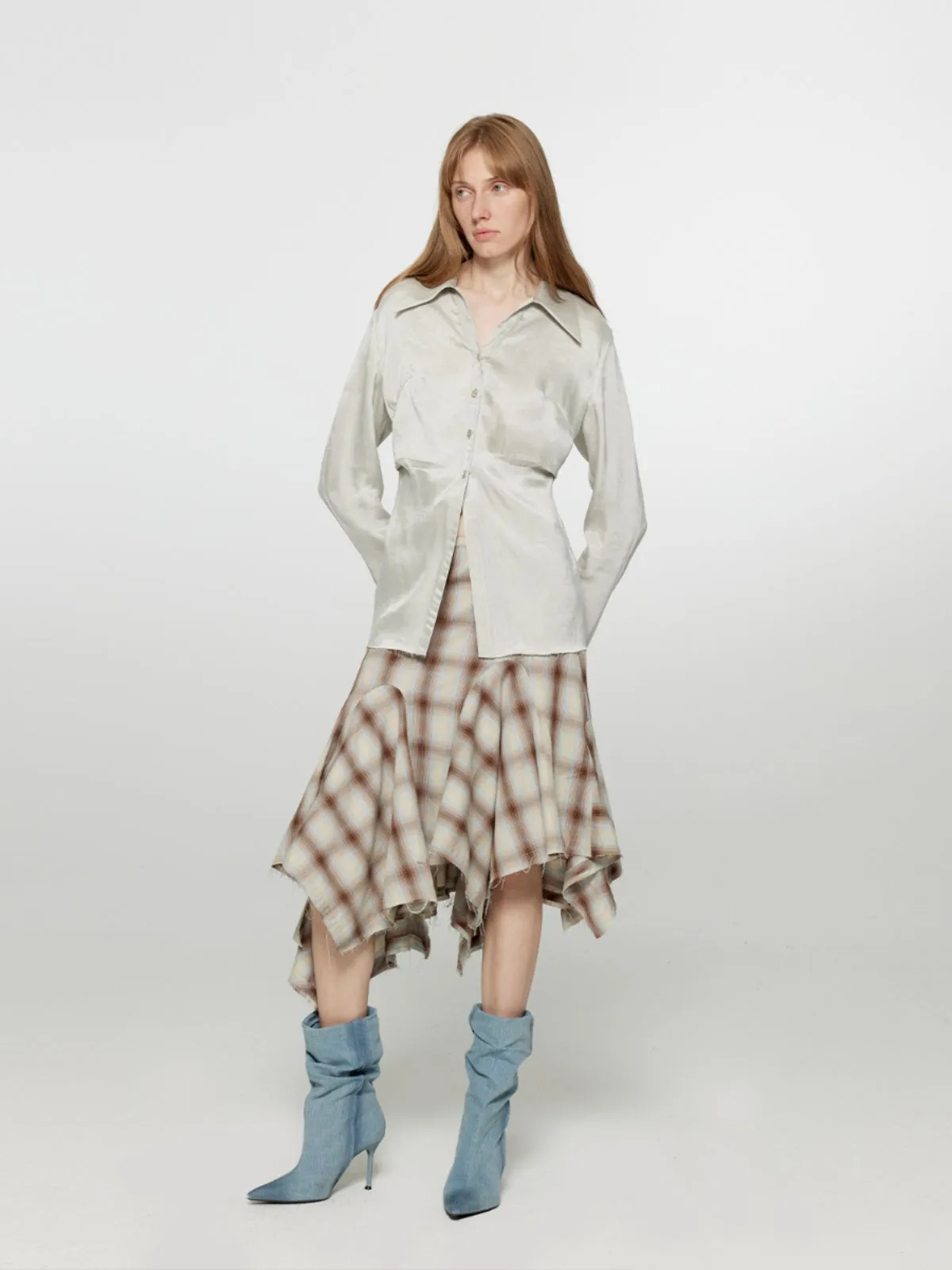 Plaid A-line Midi Skirt