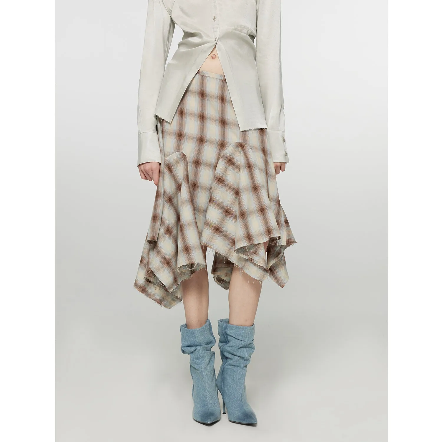 Plaid A-line Midi Skirt