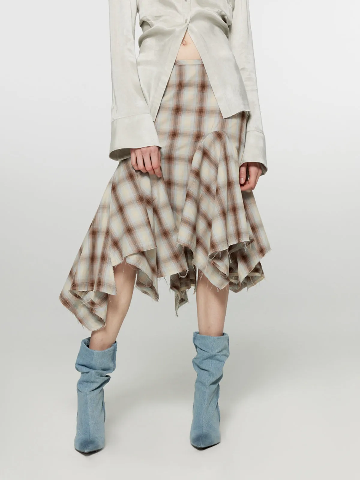Plaid A-line Midi Skirt