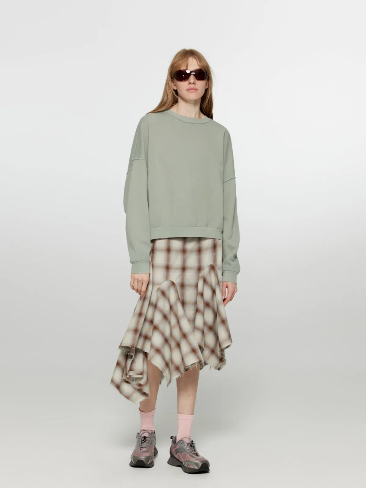 Plaid A-line Midi Skirt