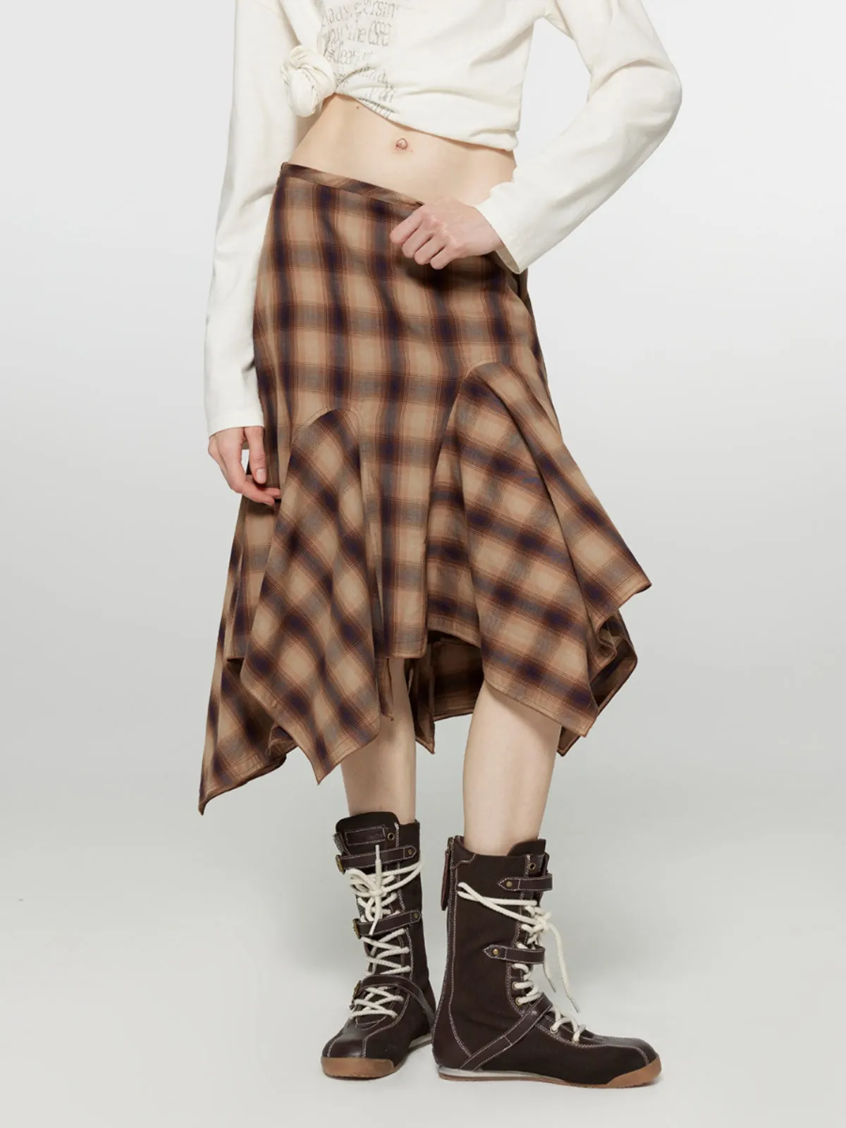 Plaid A-line Midi Skirt