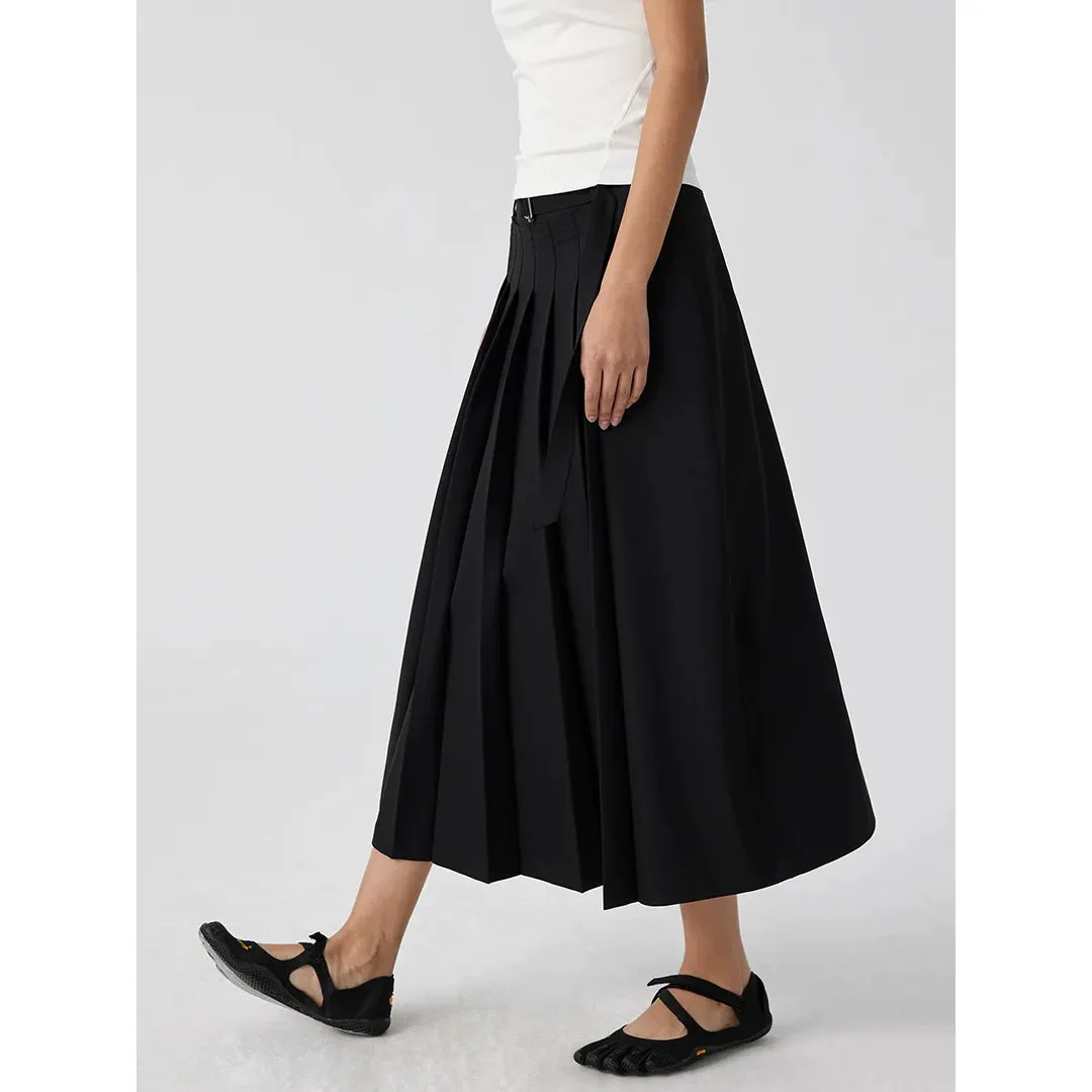 Pleated Maxi Skirt with Adjustable Waistband