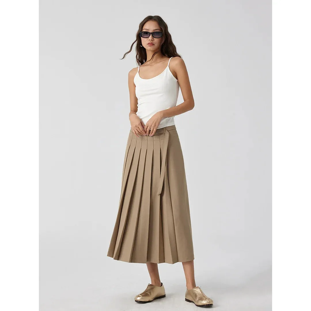 Pleated Maxi Skirt with Adjustable Waistband