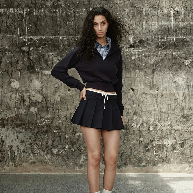 Pleated Mini Skirt with Drawstring Waist