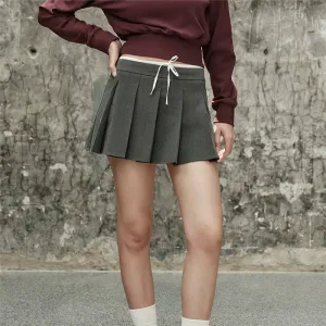 Pleated Mini Skirt with Drawstring Waist