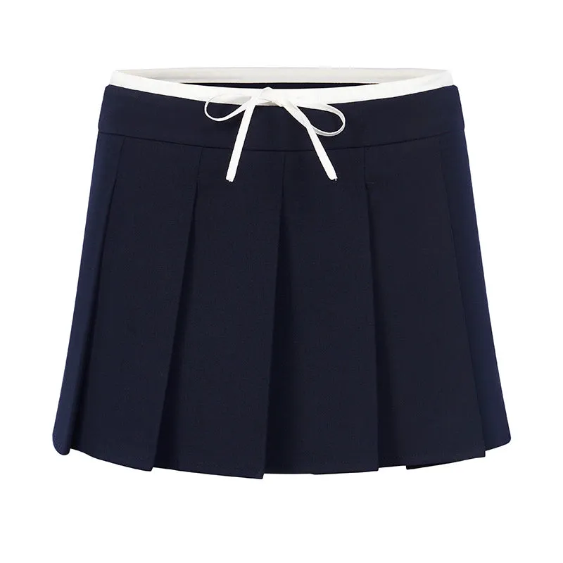 Pleated Mini Skirt with Drawstring Waist