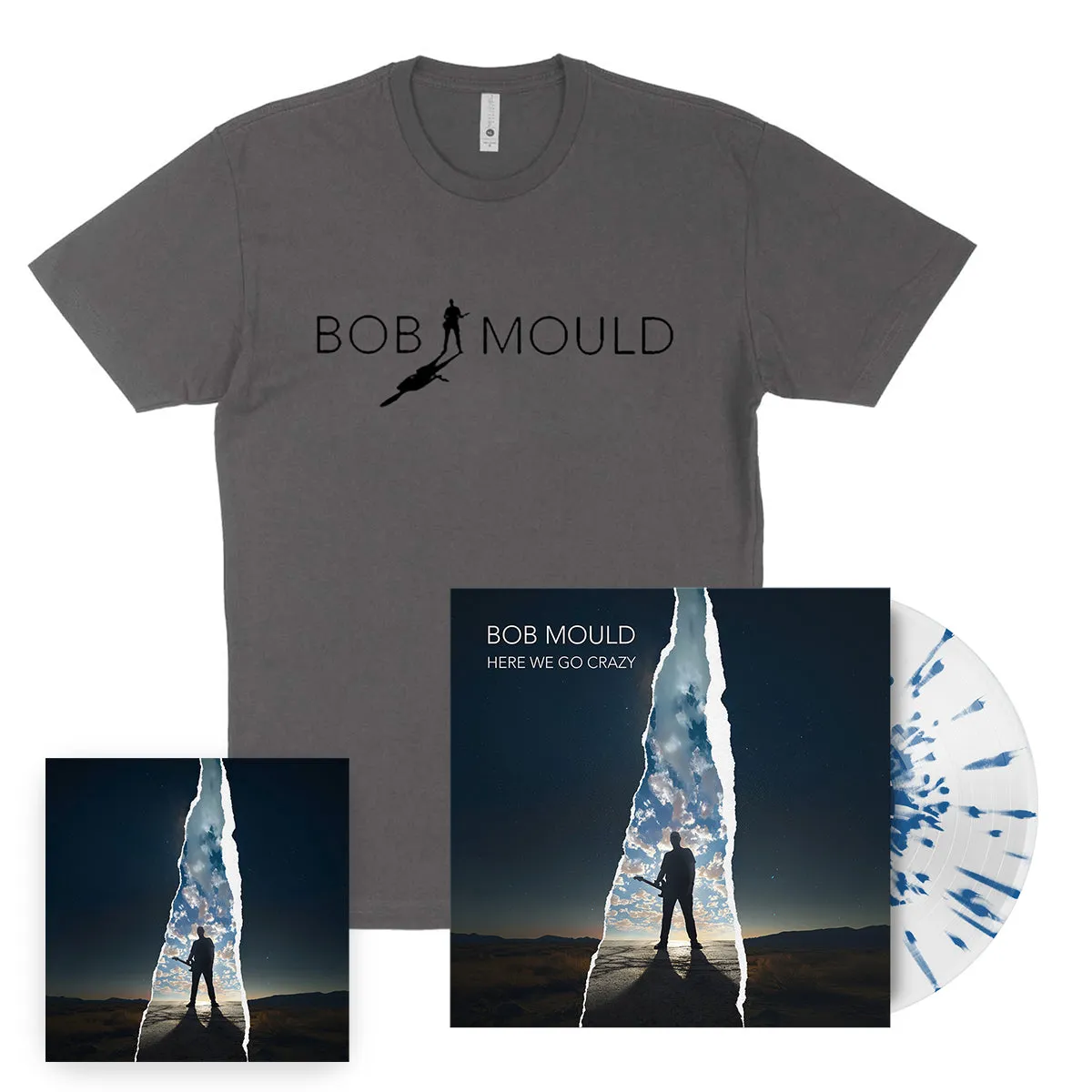 (PRE-ORDER) Here We Go Crazy Limited Edition Clear With Blue Splatter LP   CD   Silhouette T-Shirt Bundle