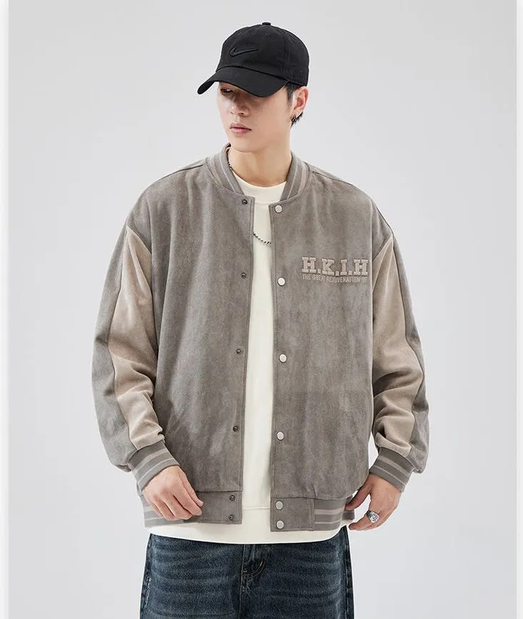 Premium Quality Micro-elastic Faux Suede Varsity Jacket for Men