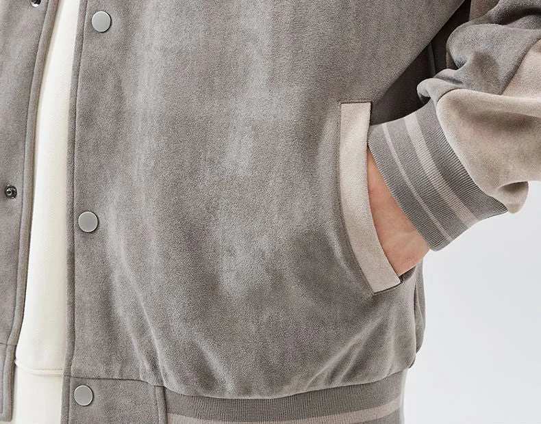 Premium Quality Micro-elastic Faux Suede Varsity Jacket for Men