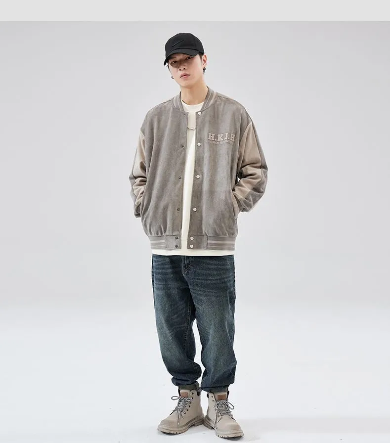 Premium Quality Micro-elastic Faux Suede Varsity Jacket for Men