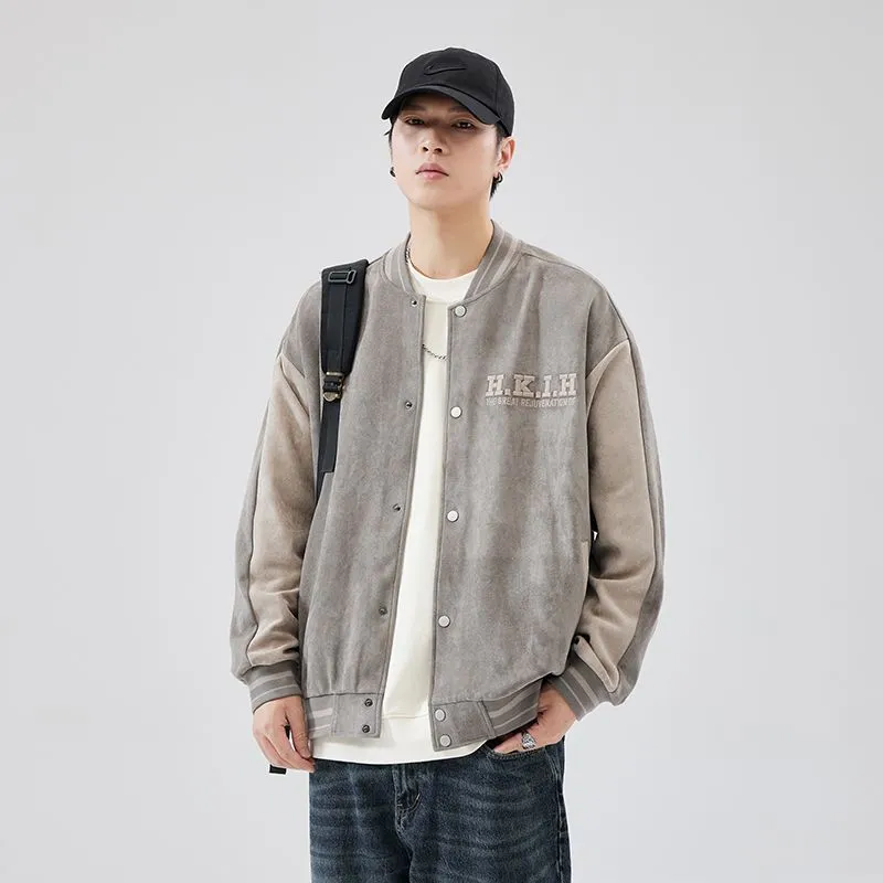 Premium Quality Micro-elastic Faux Suede Varsity Jacket for Men