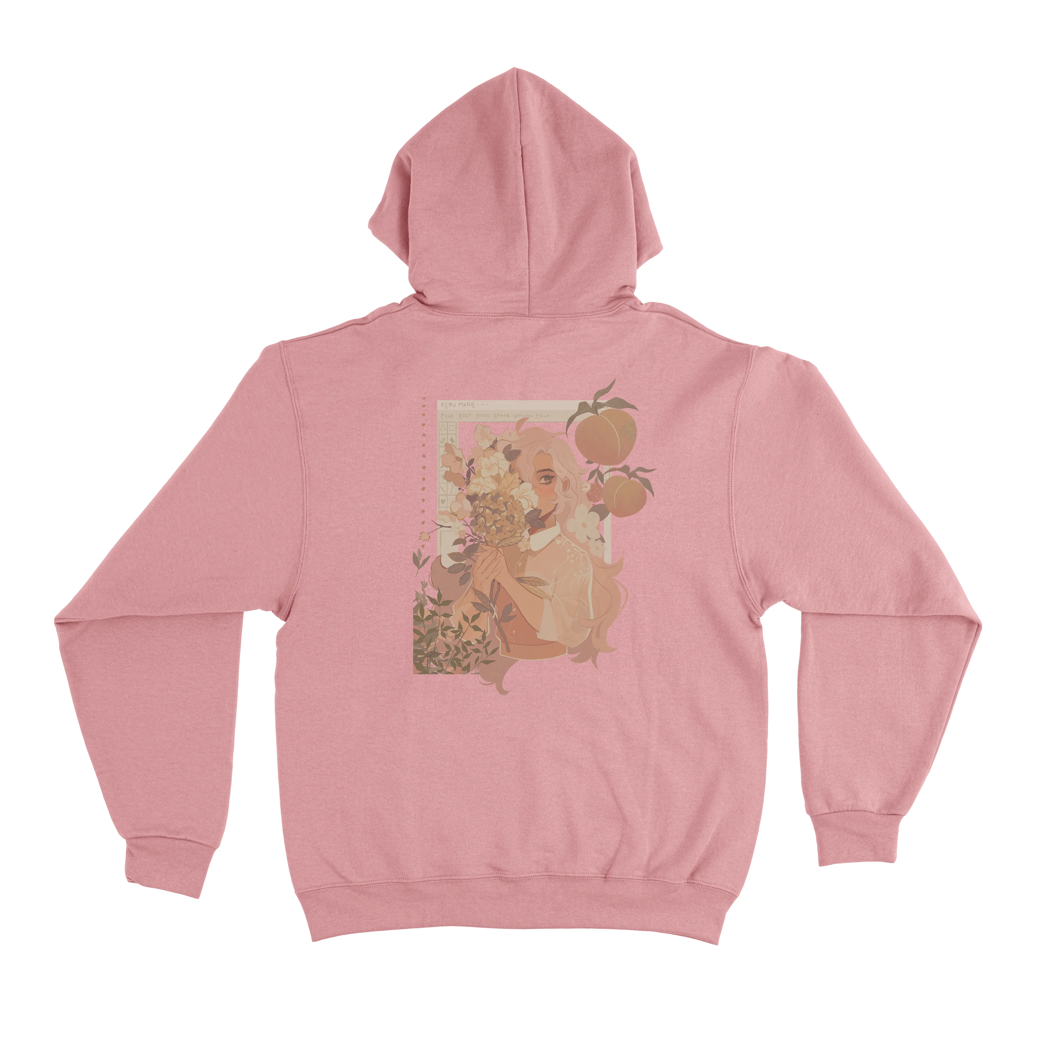 "Floral Peach" Fleece Hoodie Beige/Light Pink