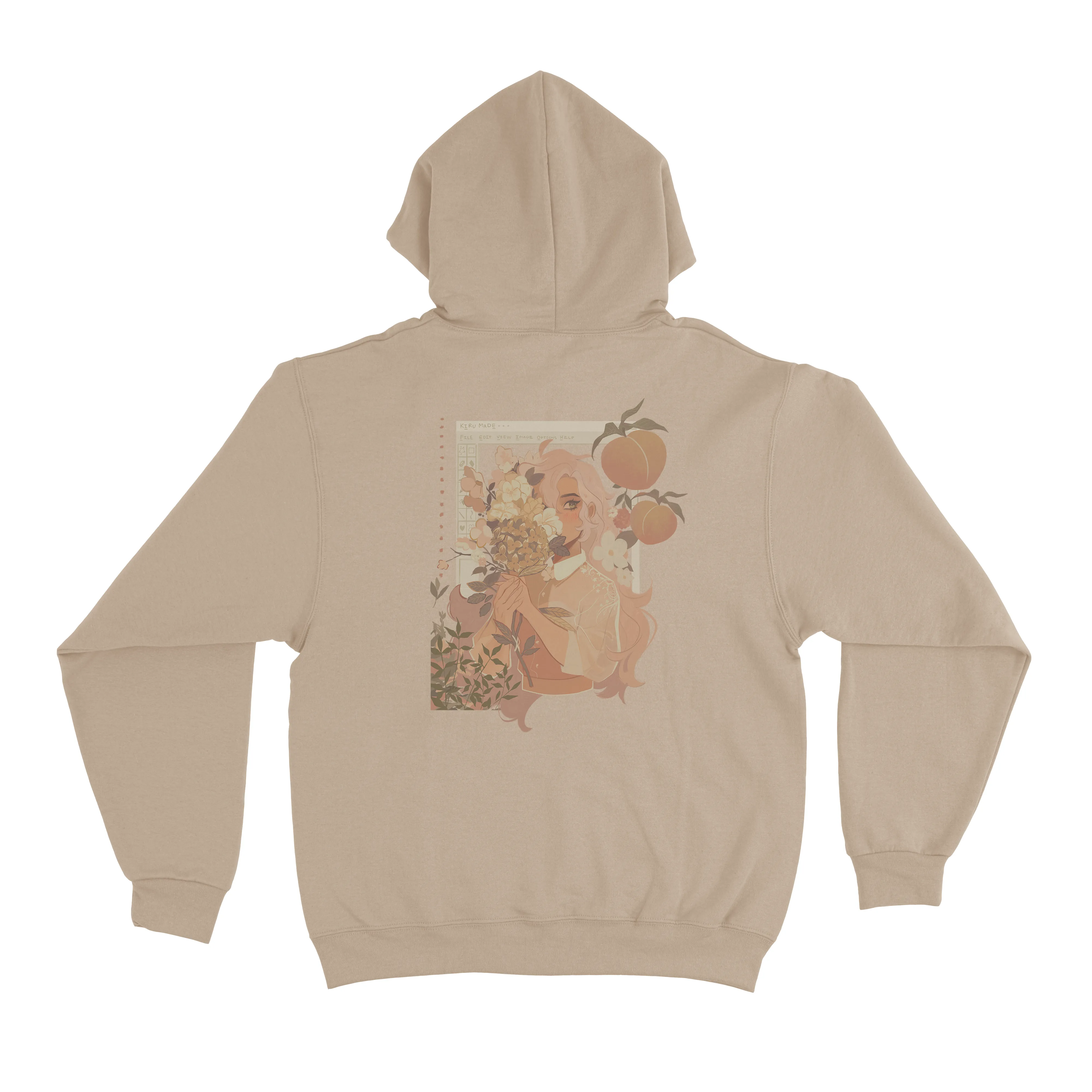 "Floral Peach" Fleece Hoodie Beige/Light Pink