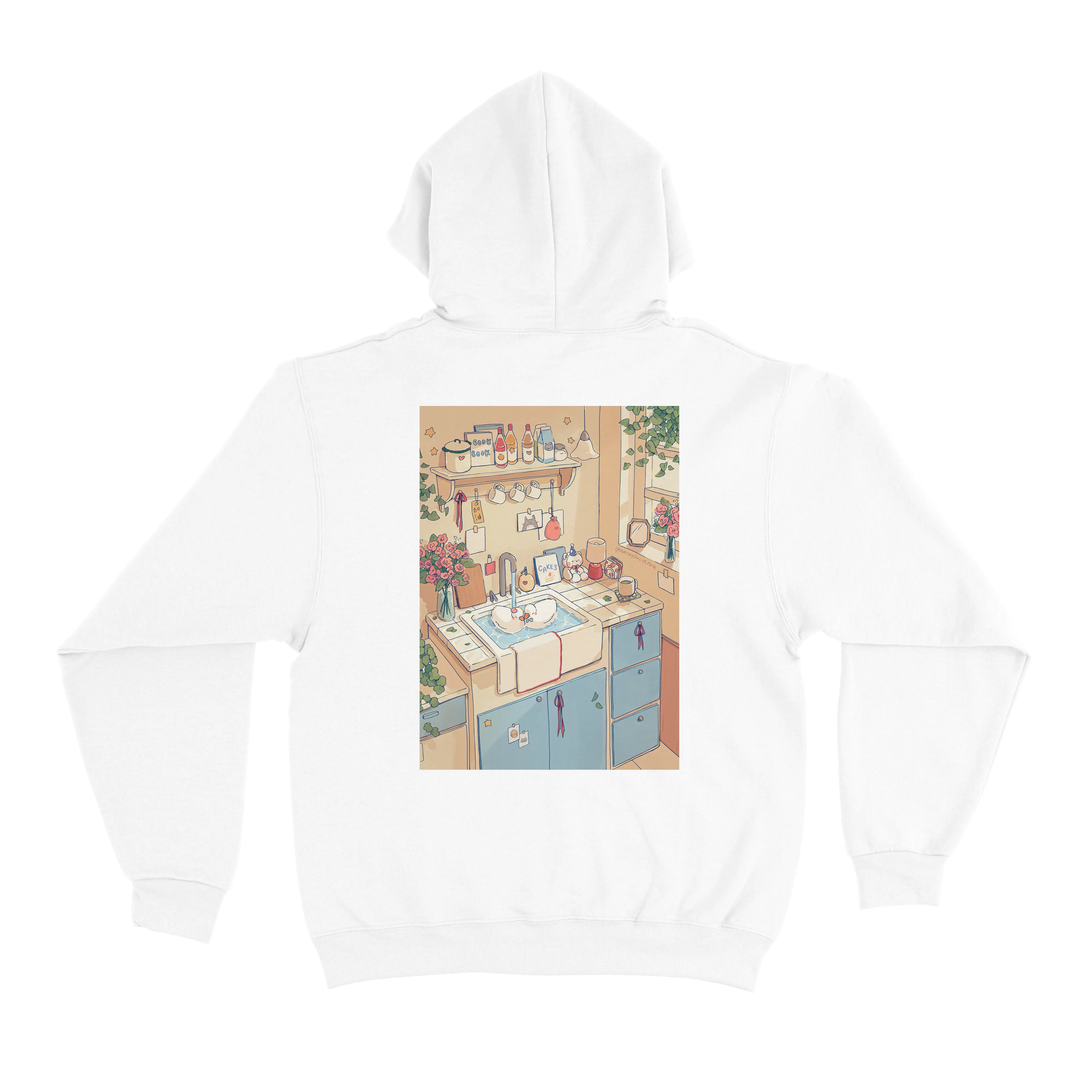 "Love Birds" Basic Hoodie White/Deep Pink/ Khaki / Light Pink