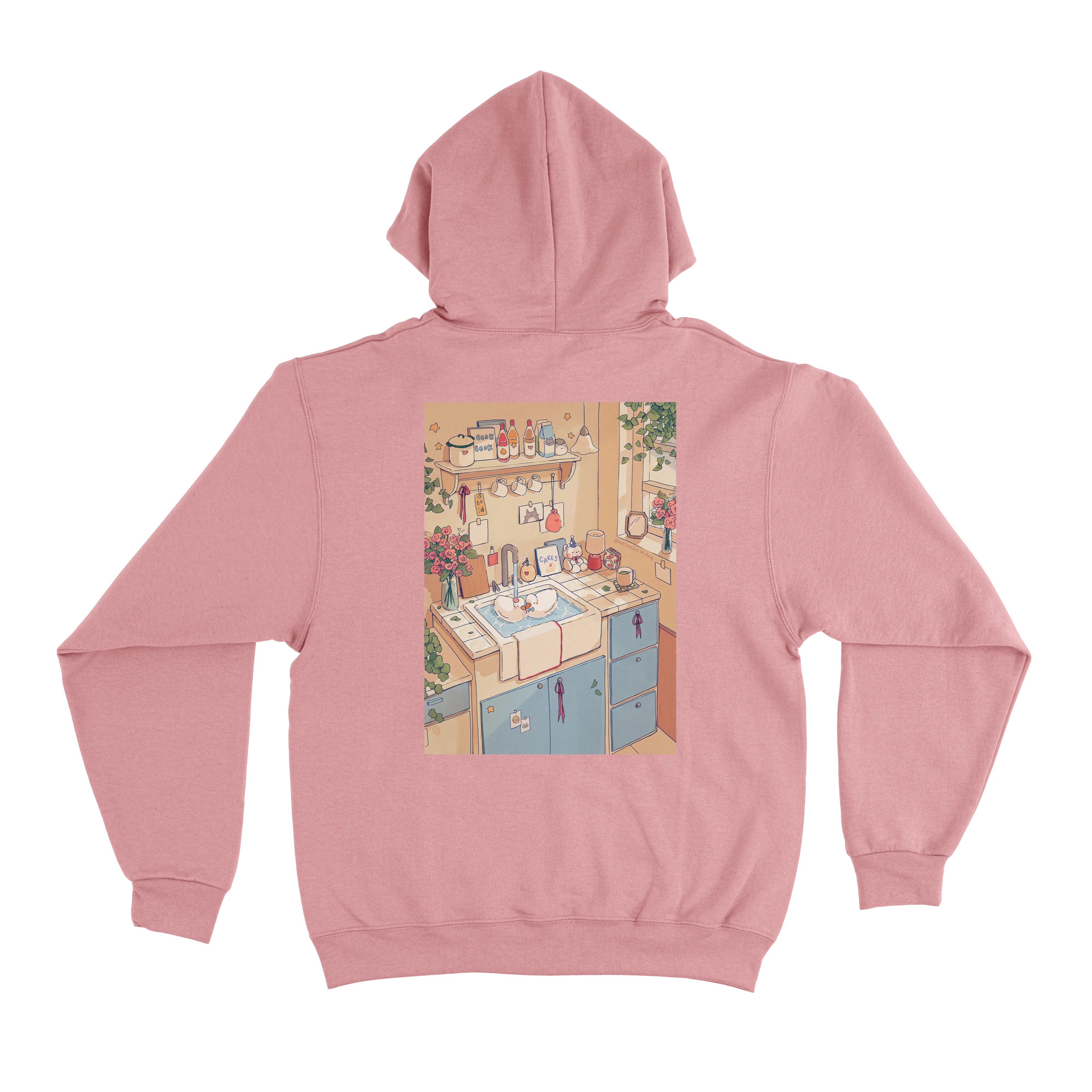 "Love Birds" Basic Hoodie White/Deep Pink/ Khaki / Light Pink