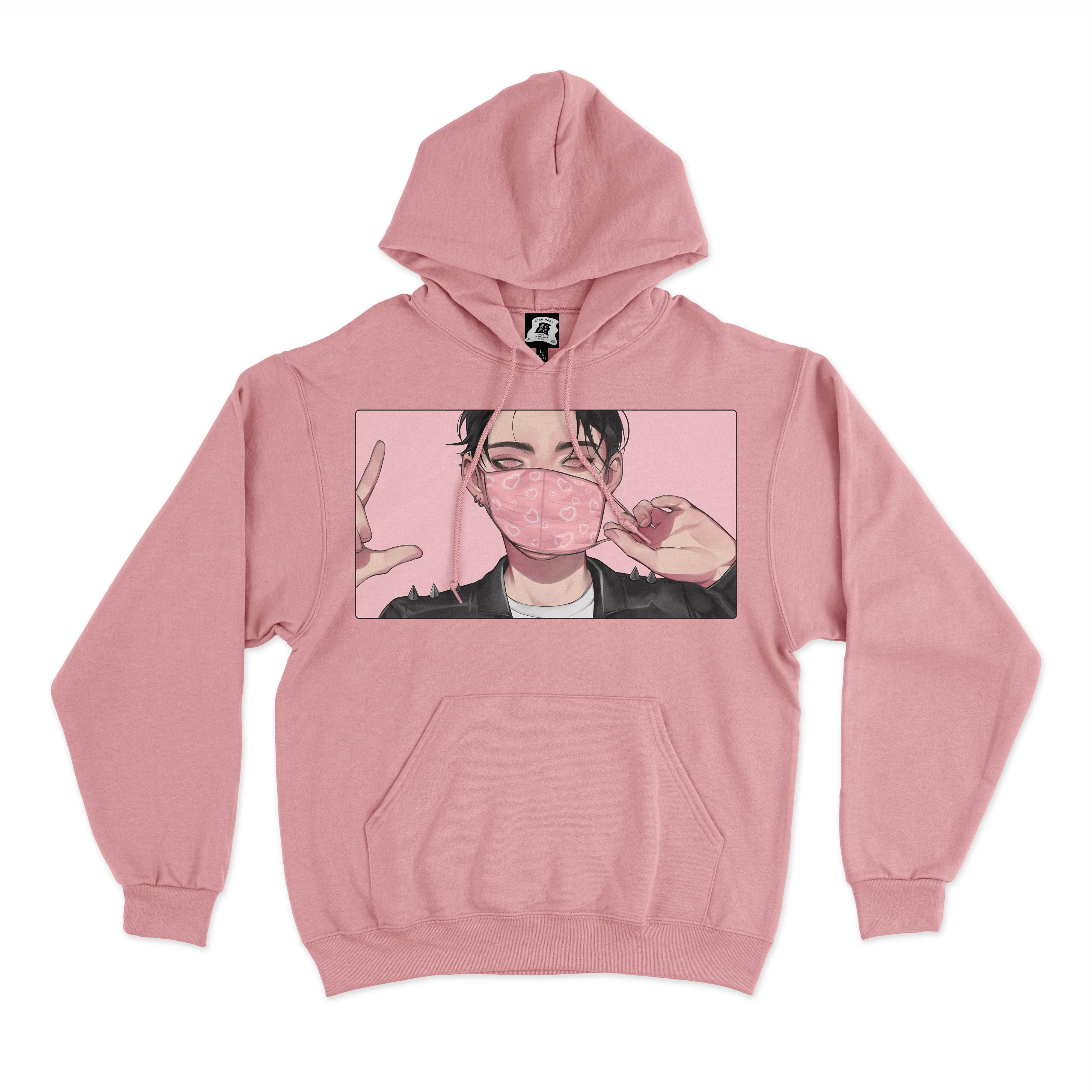 "Mask" Fleece Hoodie Light Pink