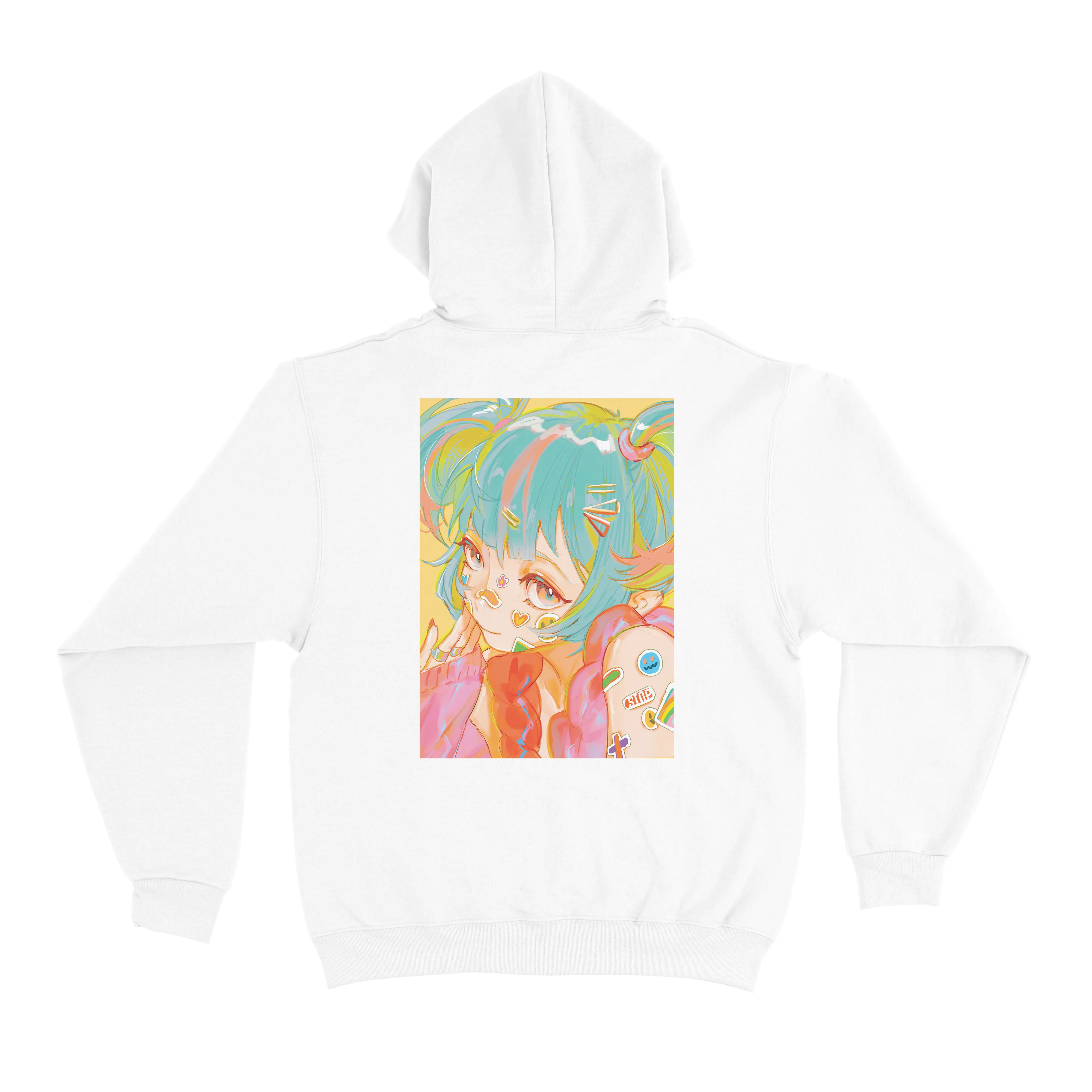 "Rainbow" Basic Hoodie White/Light Pink