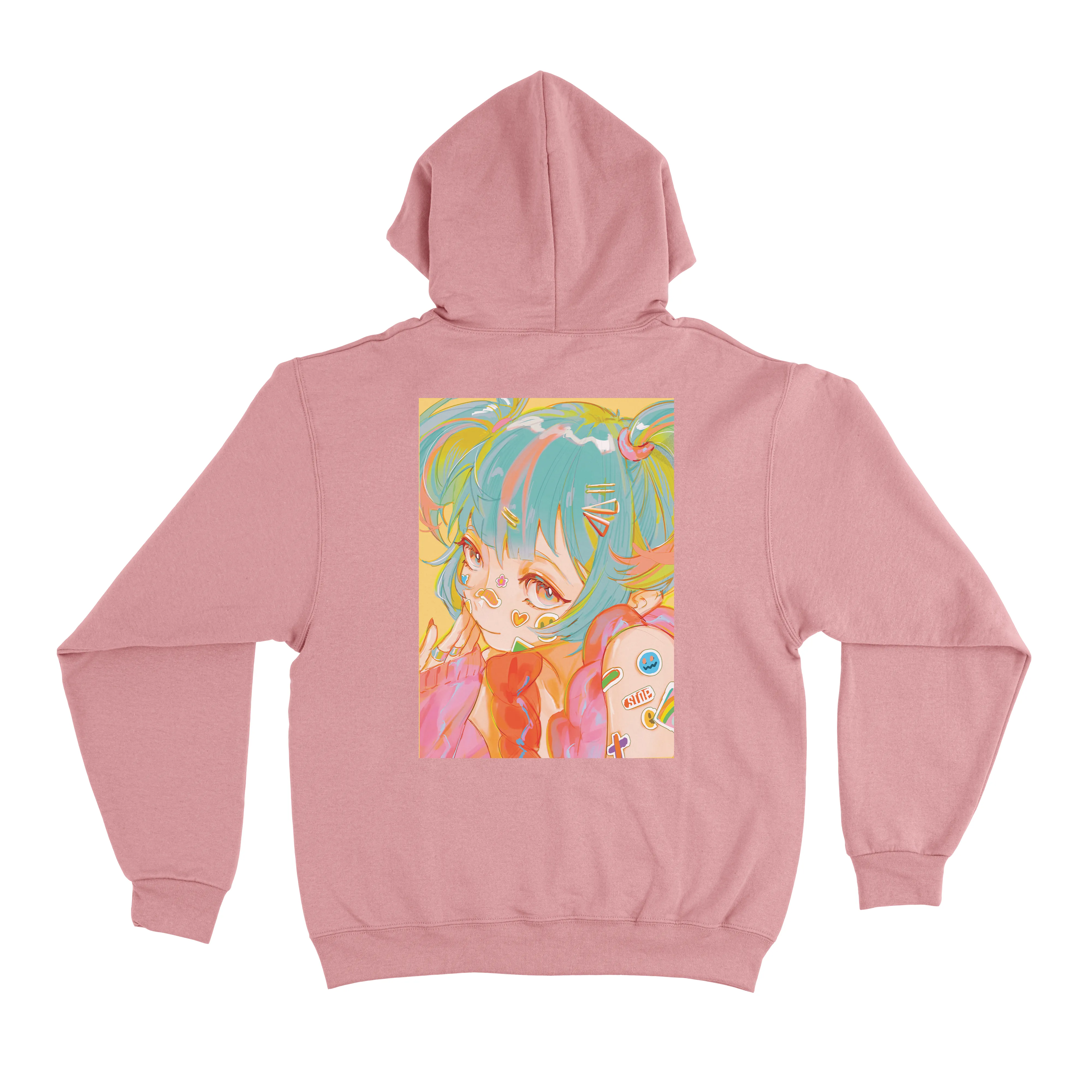 "Rainbow" Basic Hoodie White/Light Pink