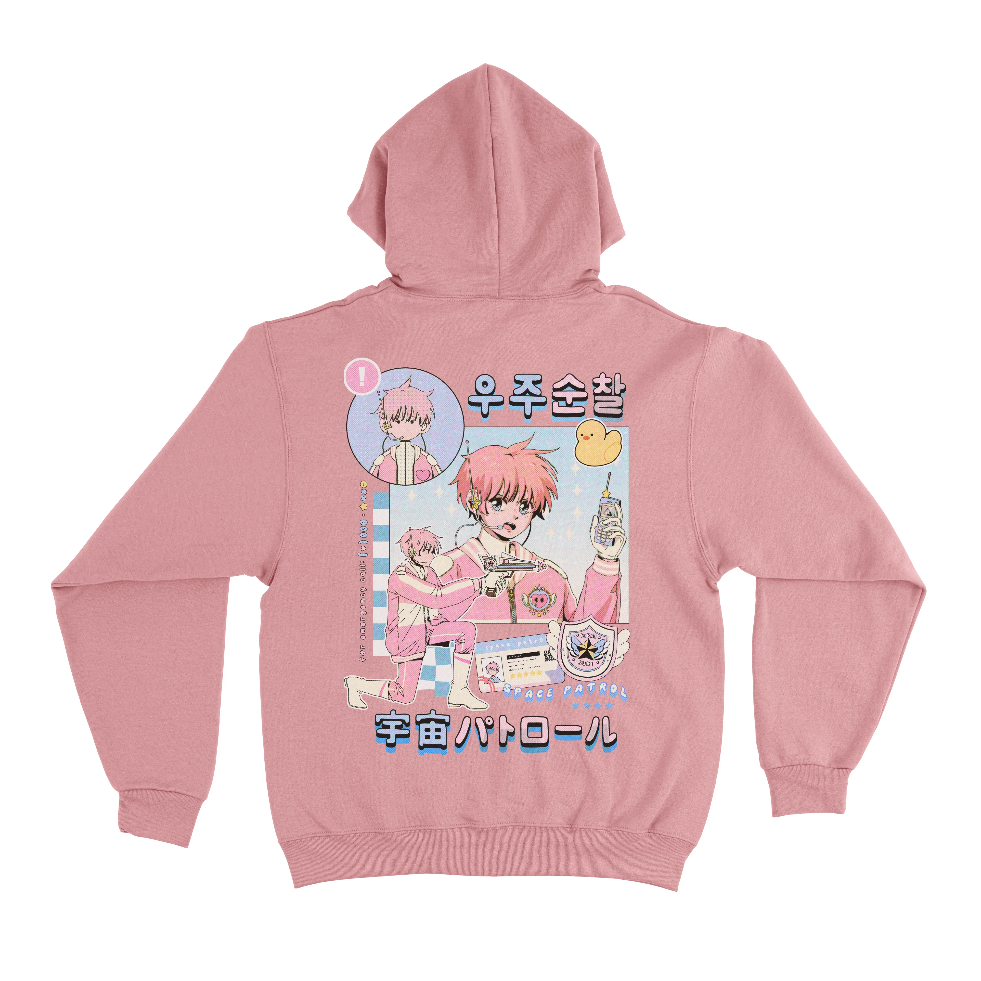 "Space Patrol" Fleece Hoodie Light Pink