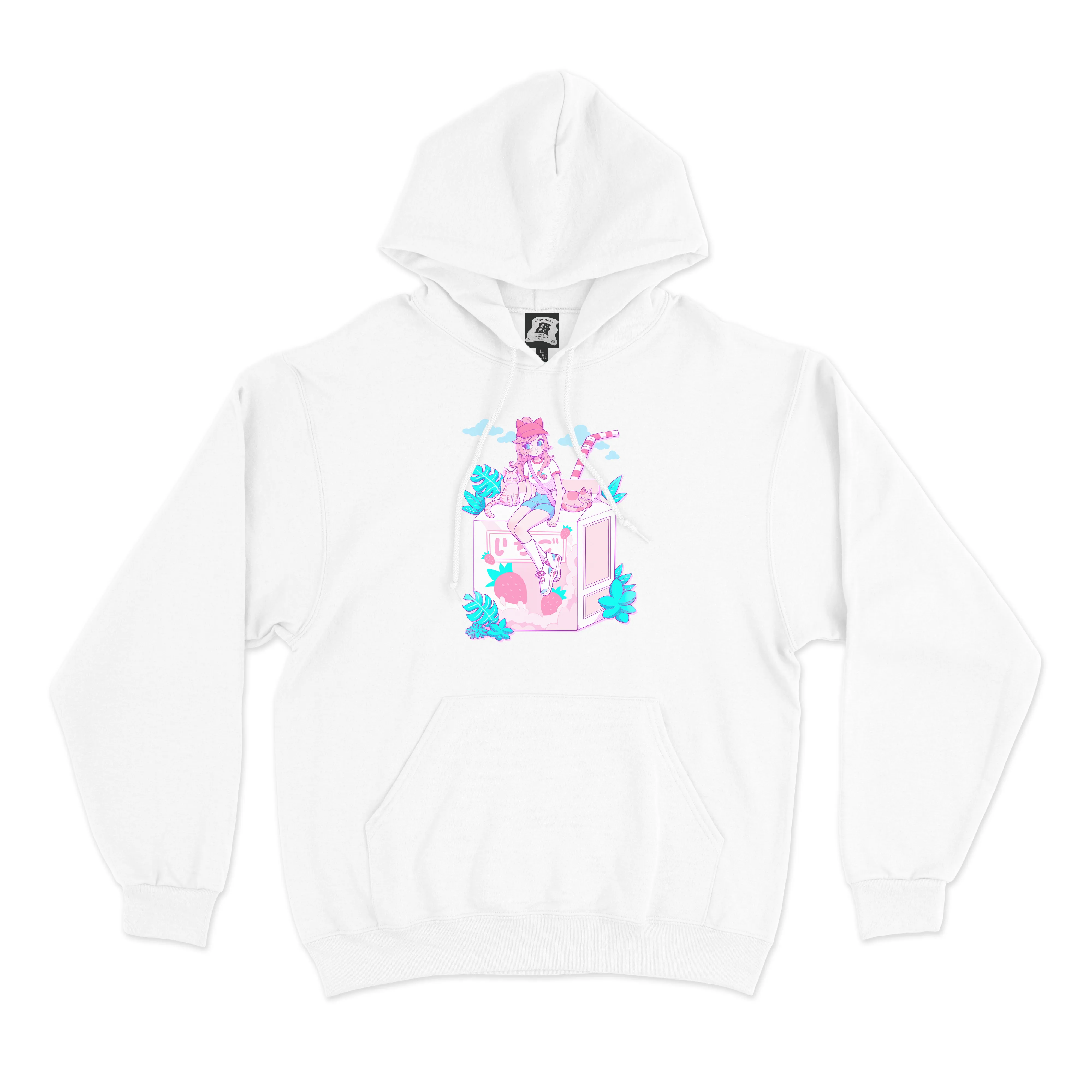 "Strawberry Milk Girl" Basic Hoodie White/Light Pink