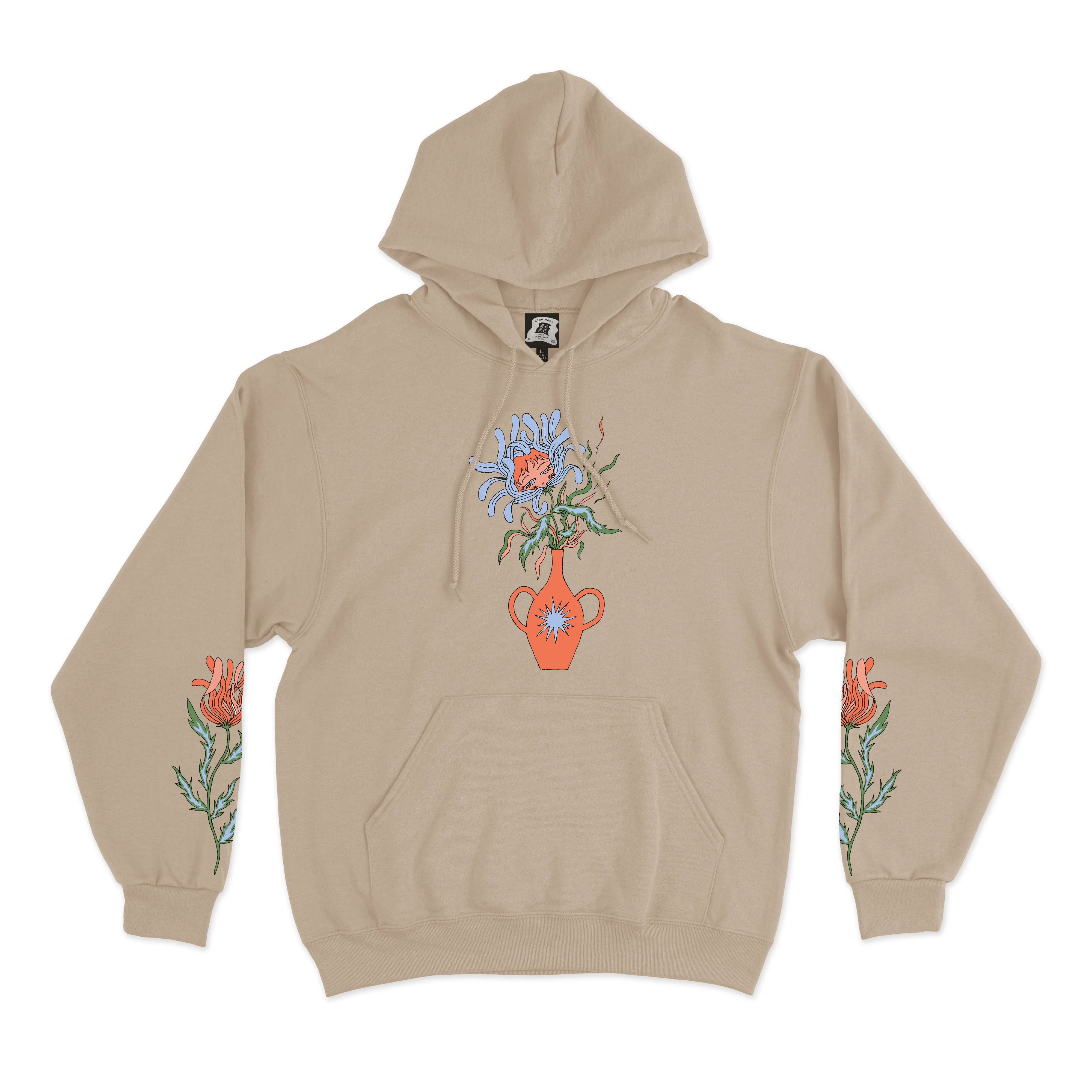 "Vase" Fleece Hoodie Beige/Light Pink