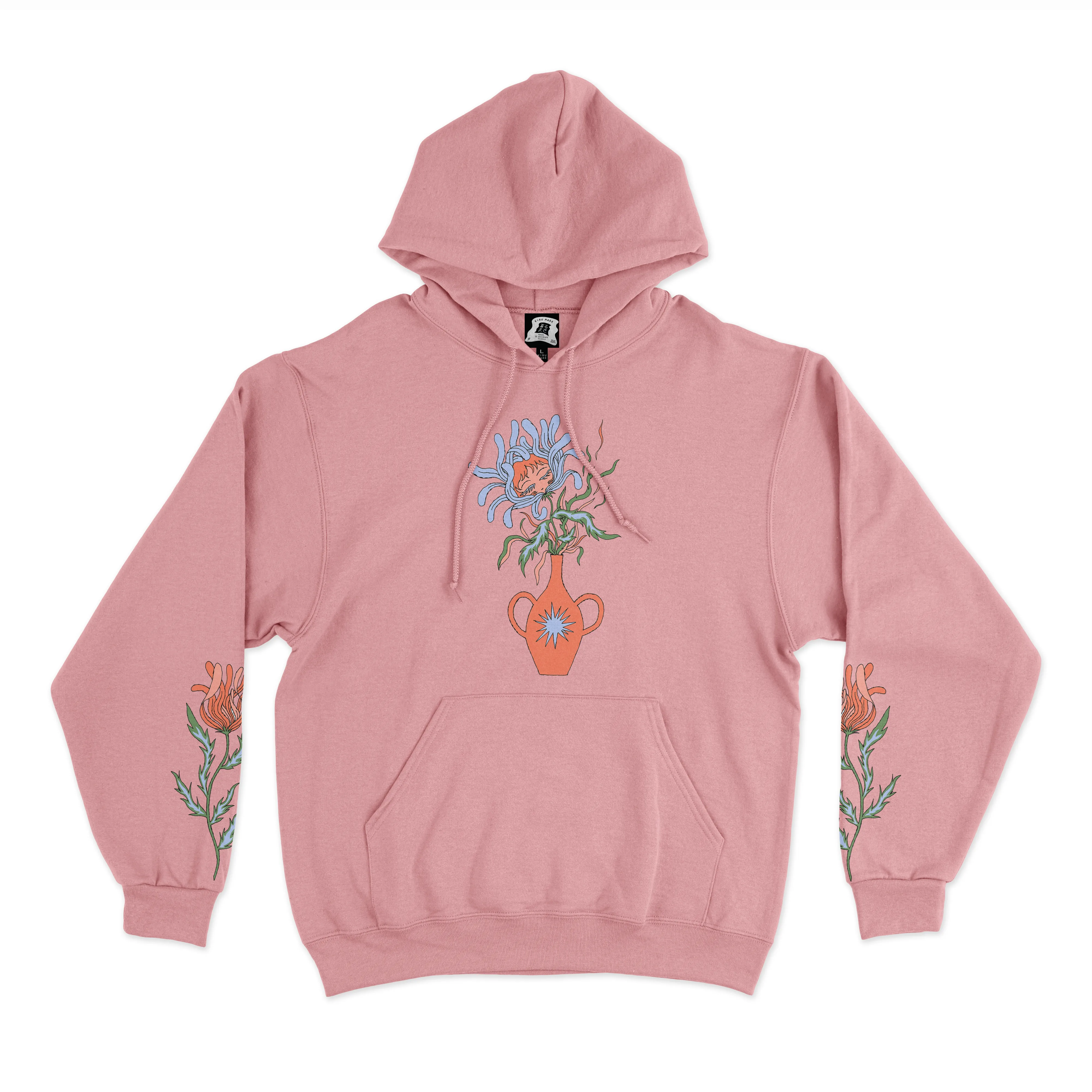 "Vase" Fleece Hoodie Beige/Light Pink