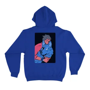 "Wolf" Fleece Hoodie Light Pink/Cobalt Blue