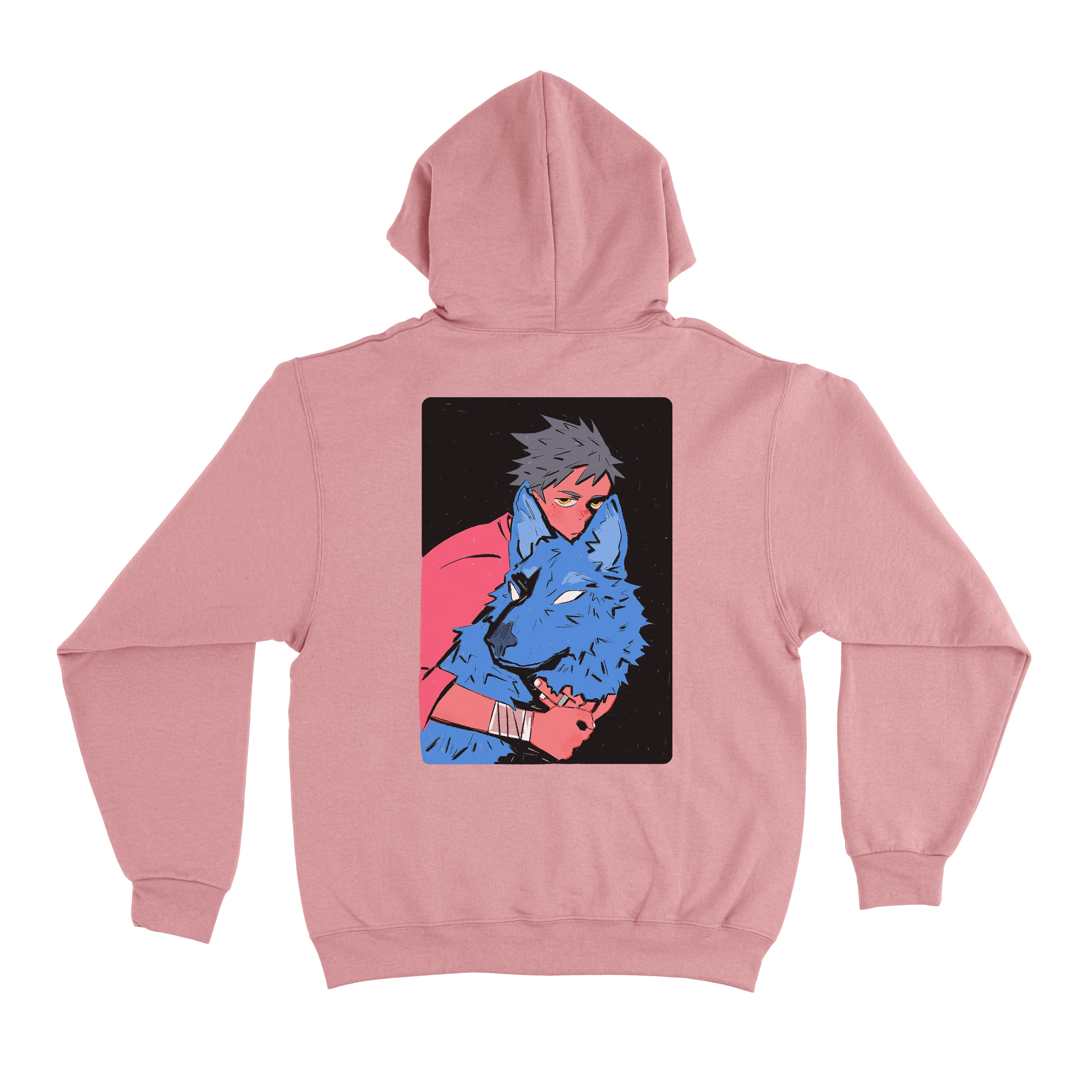 "Wolf" Fleece Hoodie Light Pink/Cobalt Blue
